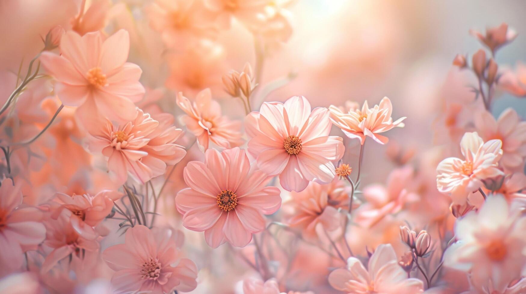 Capture the intricate beauty of peonies in the enchanting Peach Fuzz, the color of the year 2024, through a close-up macro lens. photo