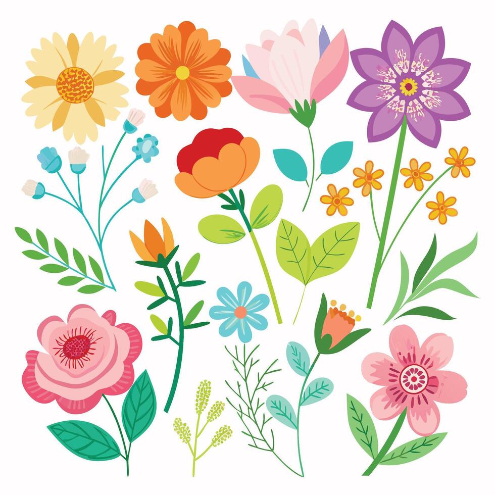 Collection of Summer flower branches drawing vector