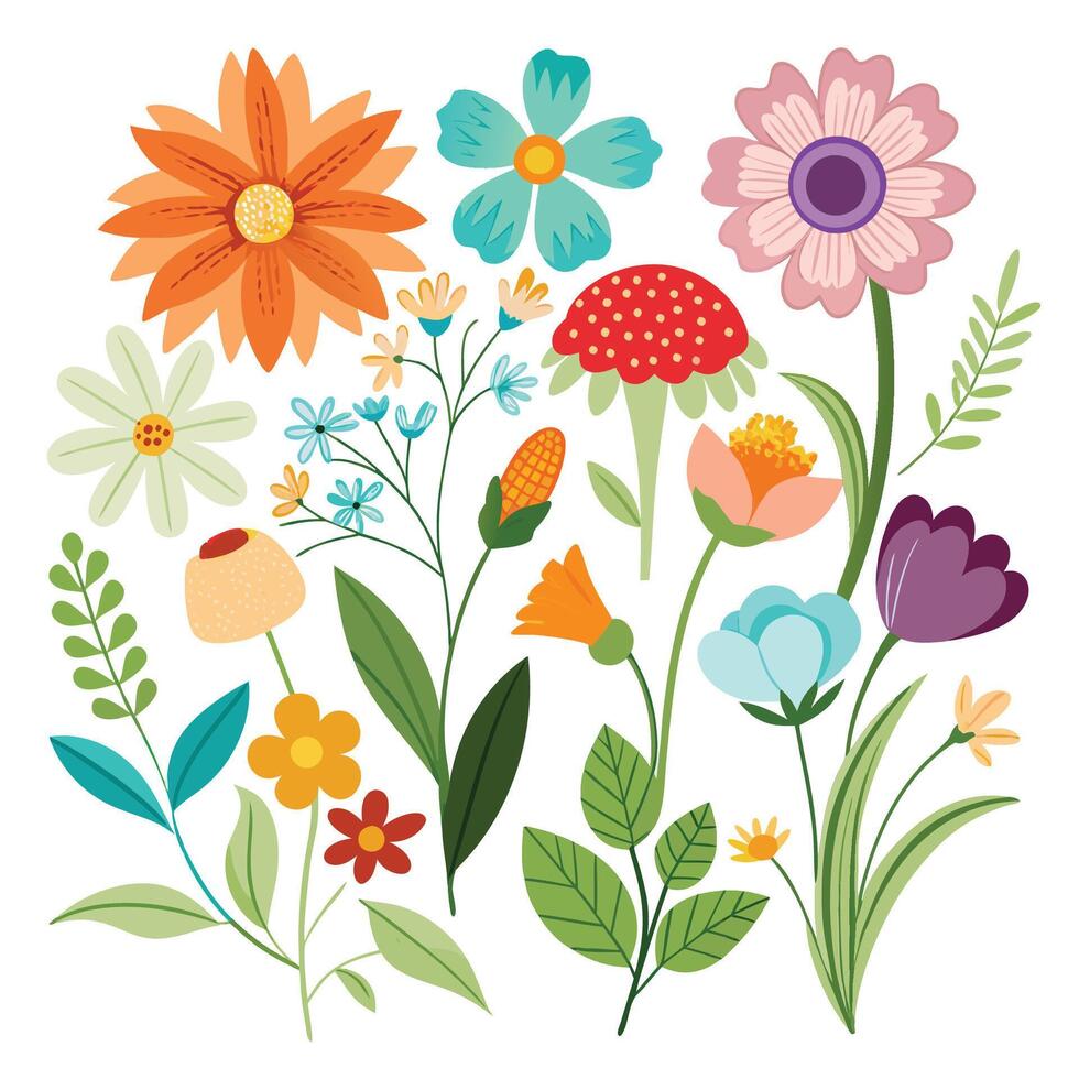 Collection of Summer flower branches drawing vector