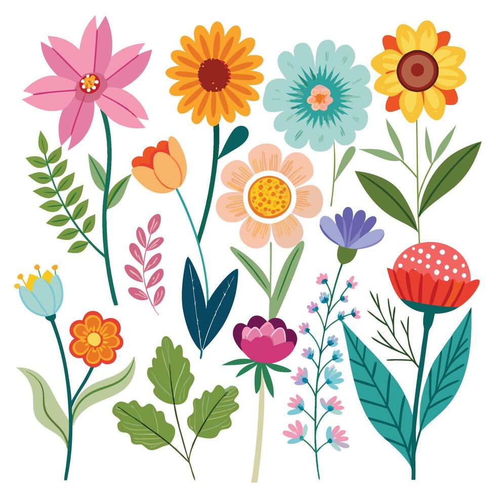 Collection of Summer flower branches drawing vector