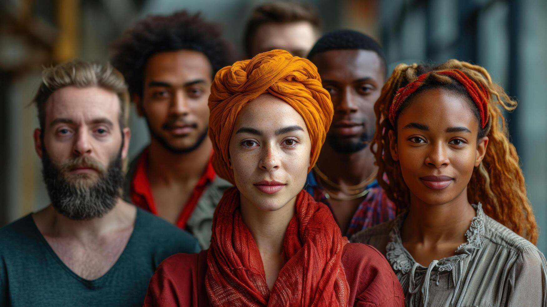 portrait group of different ethnicity diversity people in team office. equality concept. photo