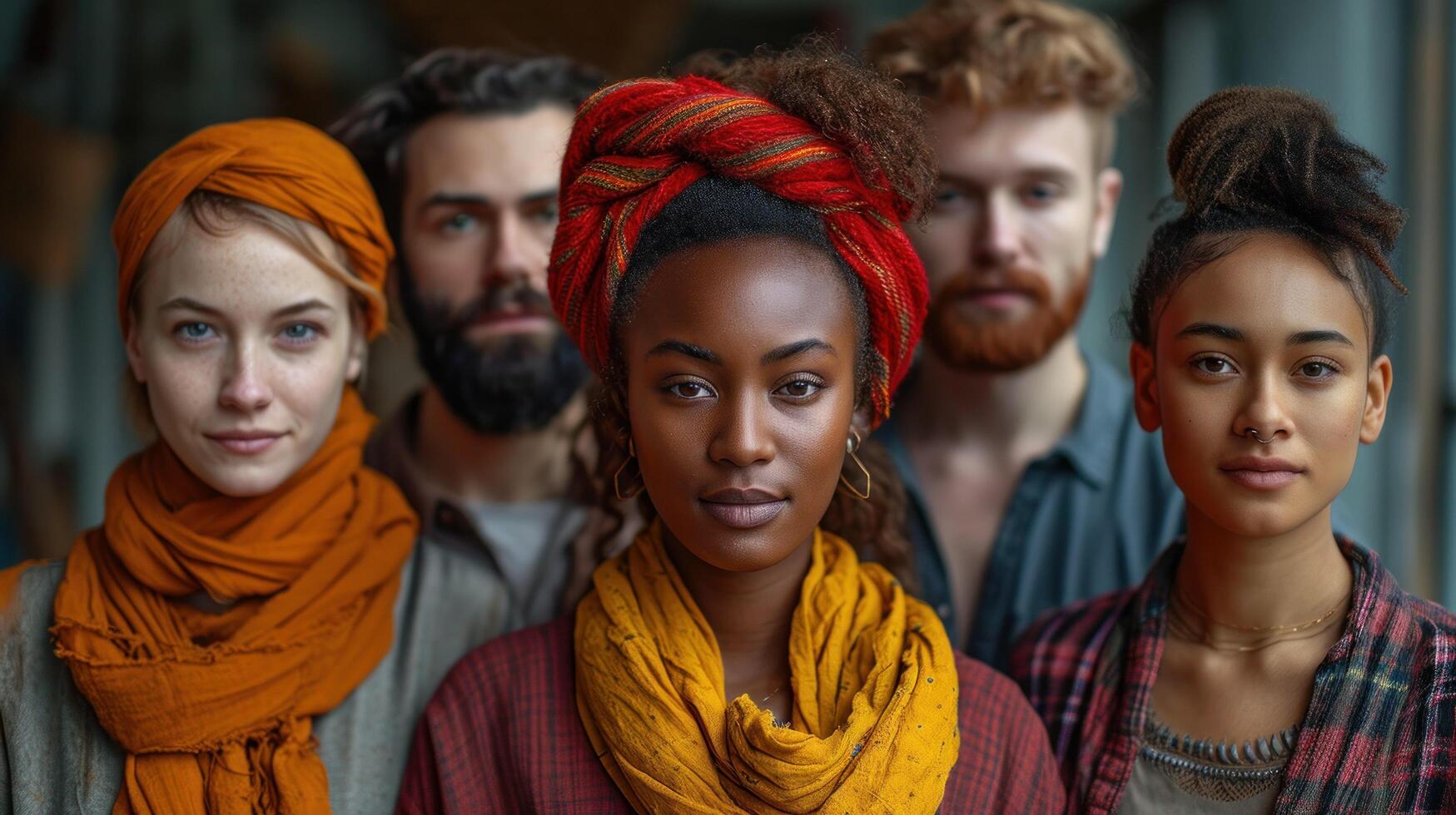 portrait group of different ethnicity diversity people in team office. equality concept. photo