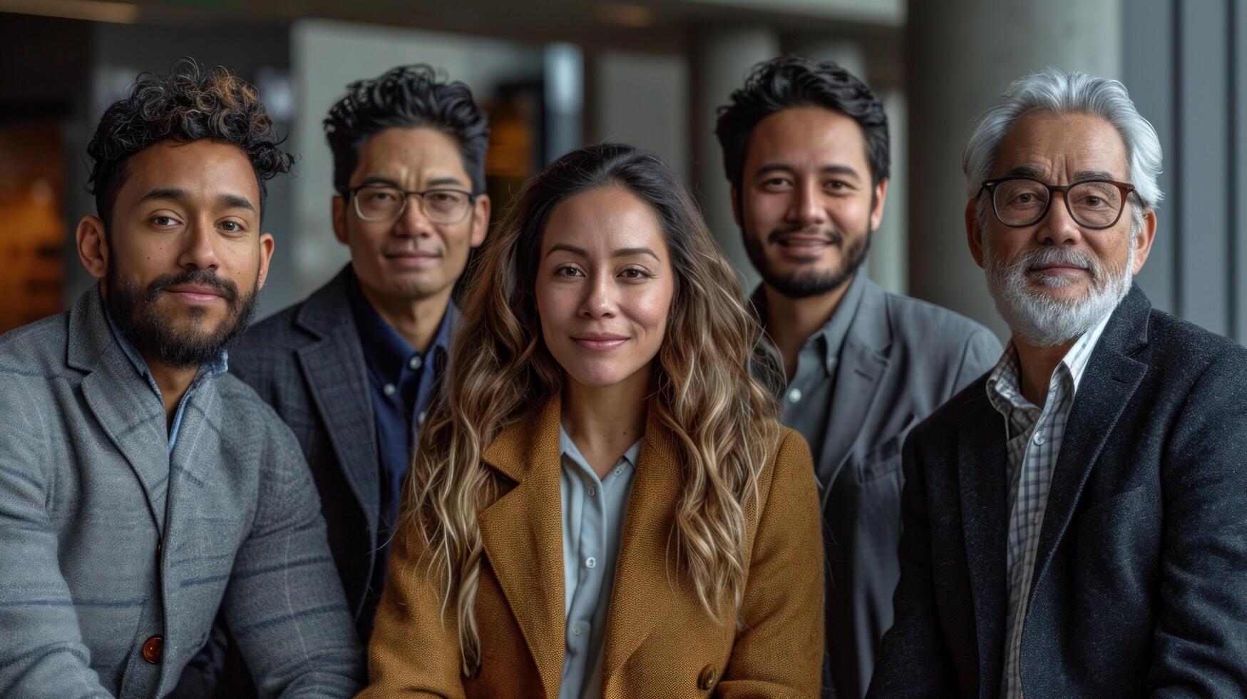 portrait group of different ethnicity diversity people in team office. equality concept. photo