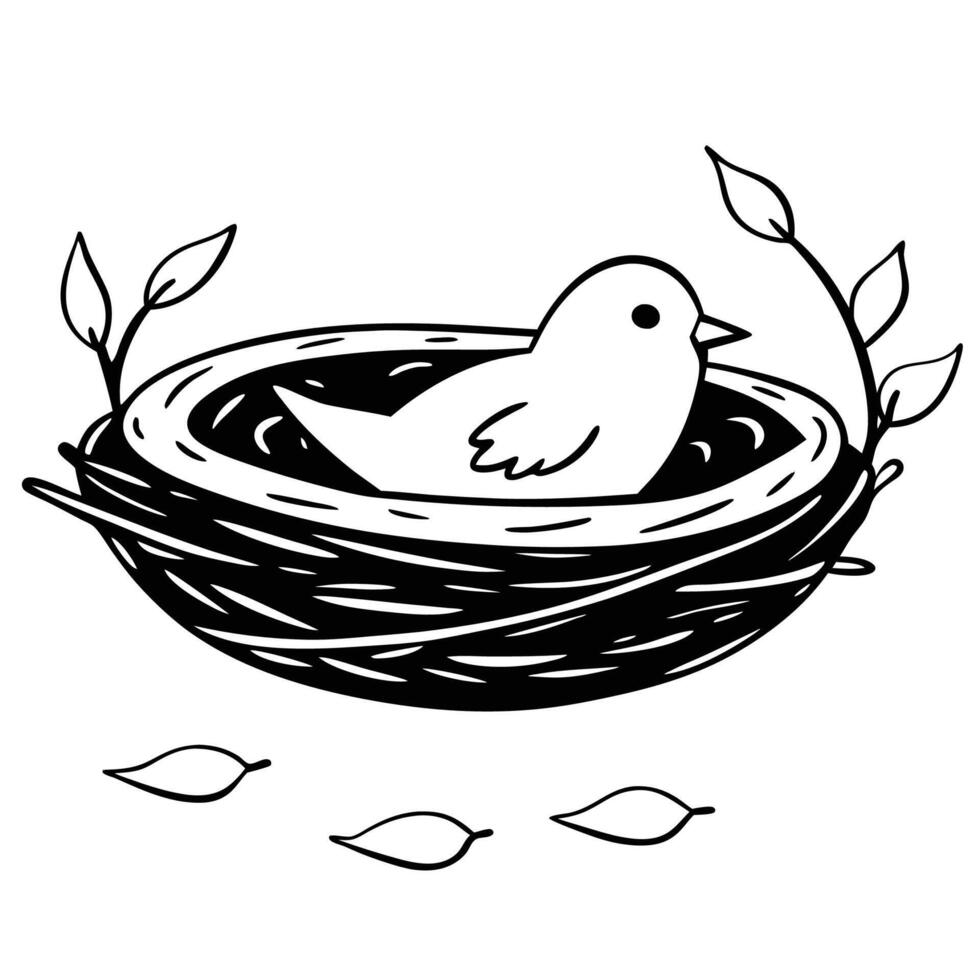 Black Outline illustration bird nest for coloring page vector