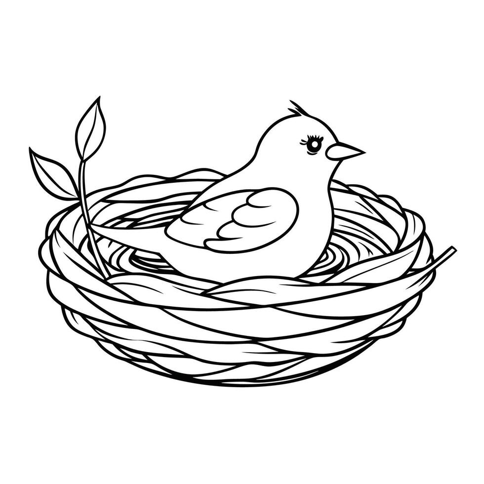 Black Outline illustration bird nest for coloring page vector