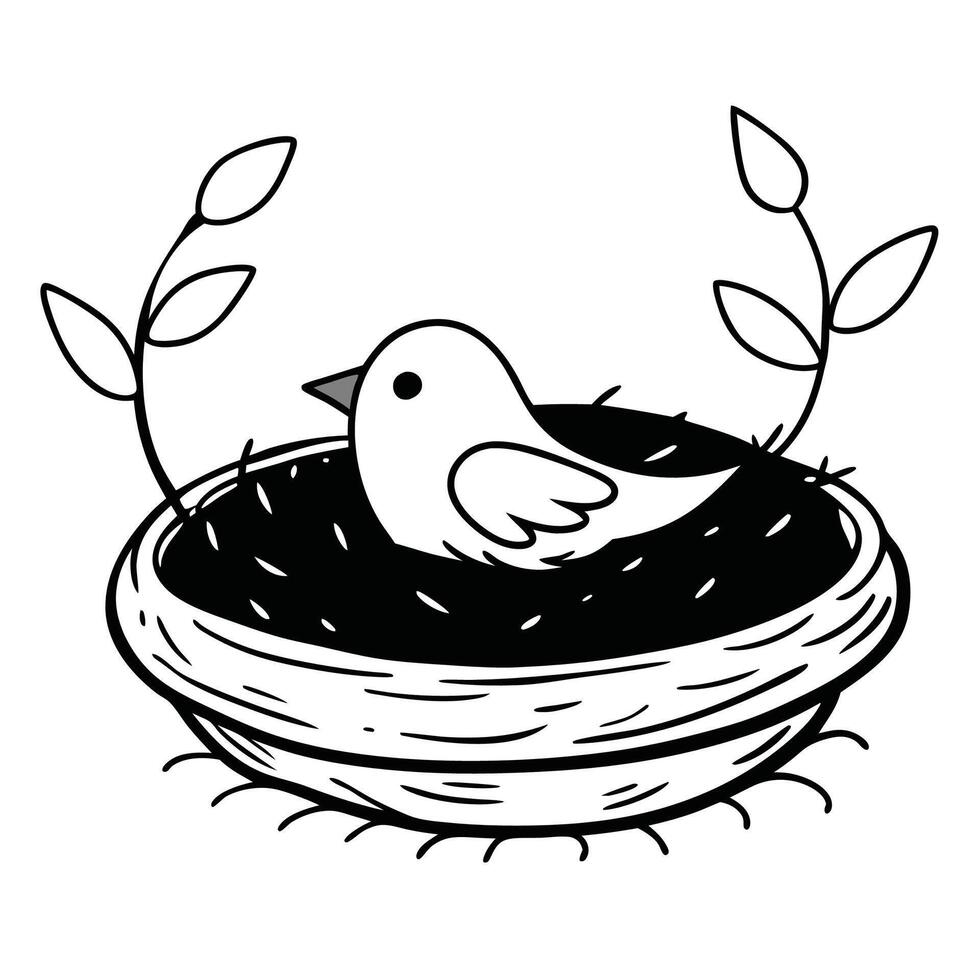 Black Outline illustration bird nest for coloring page vector