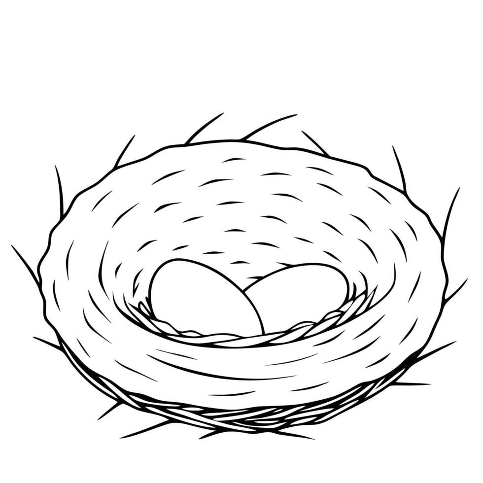 Black Outline illustration bird nest for coloring page vector