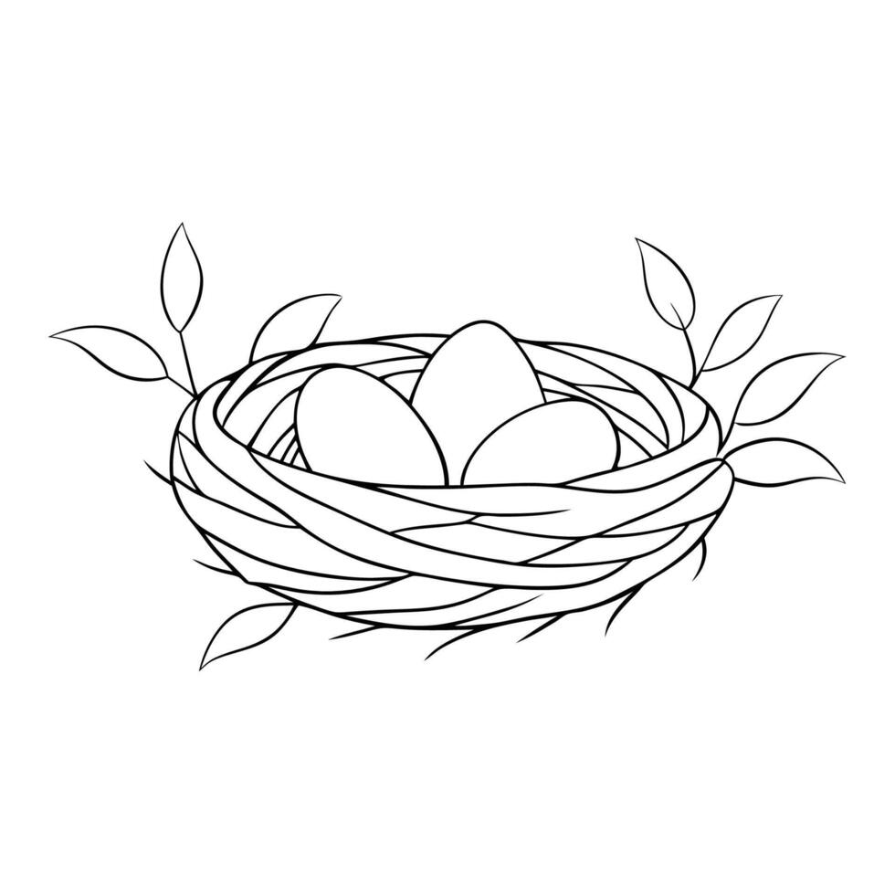 Black Outline illustration bird nest for coloring page vector