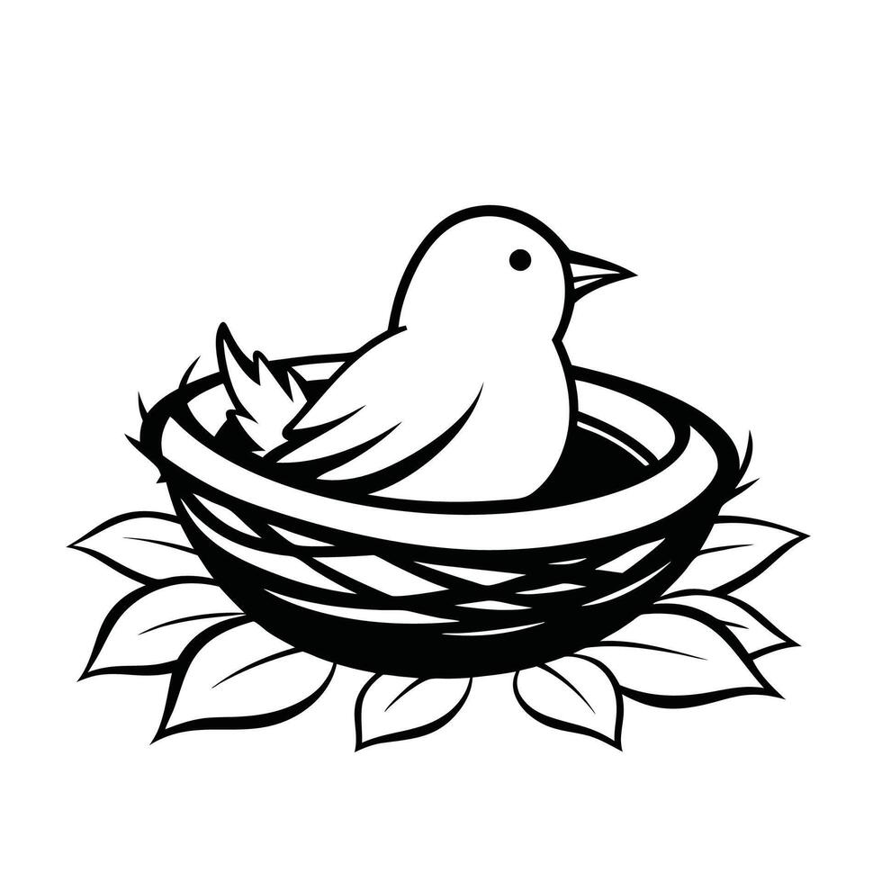 Black Outline illustration bird nest for coloring page vector