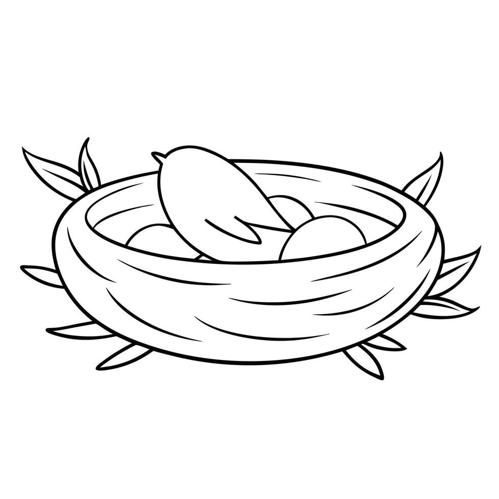Black Outline illustration bird nest for coloring page vector