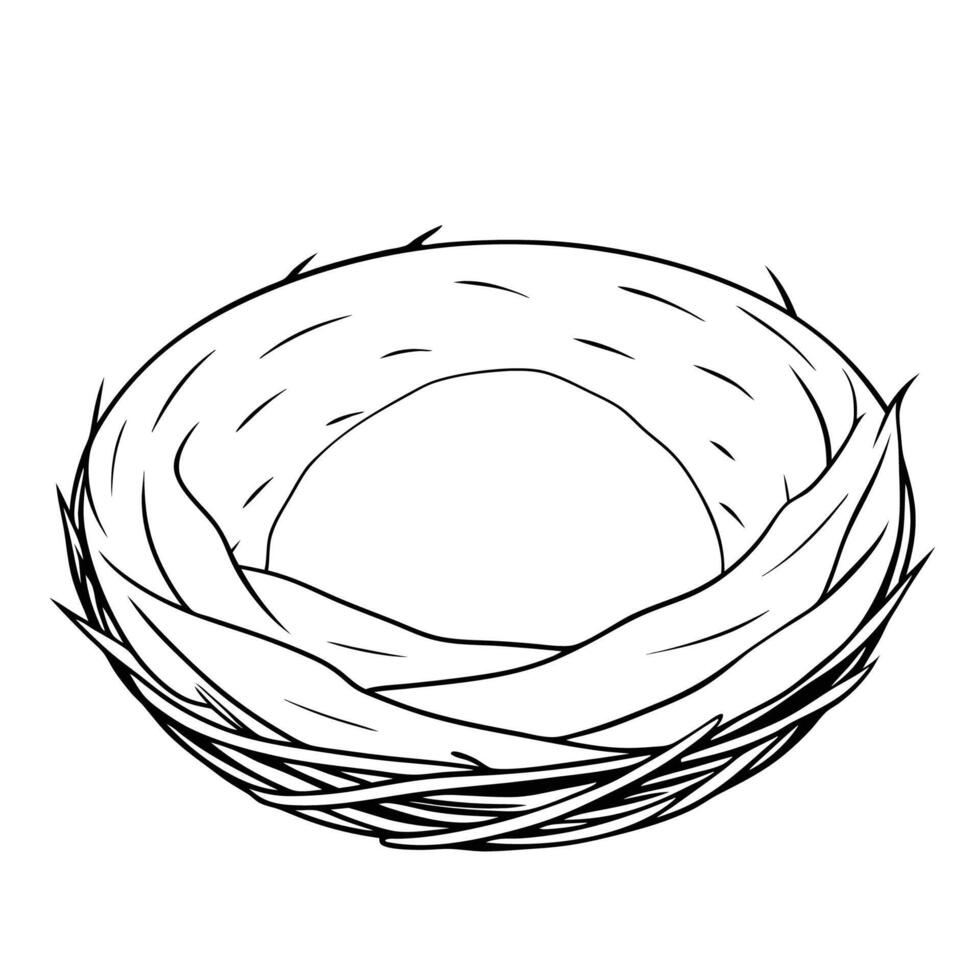 Black Outline illustration bird nest for coloring page vector