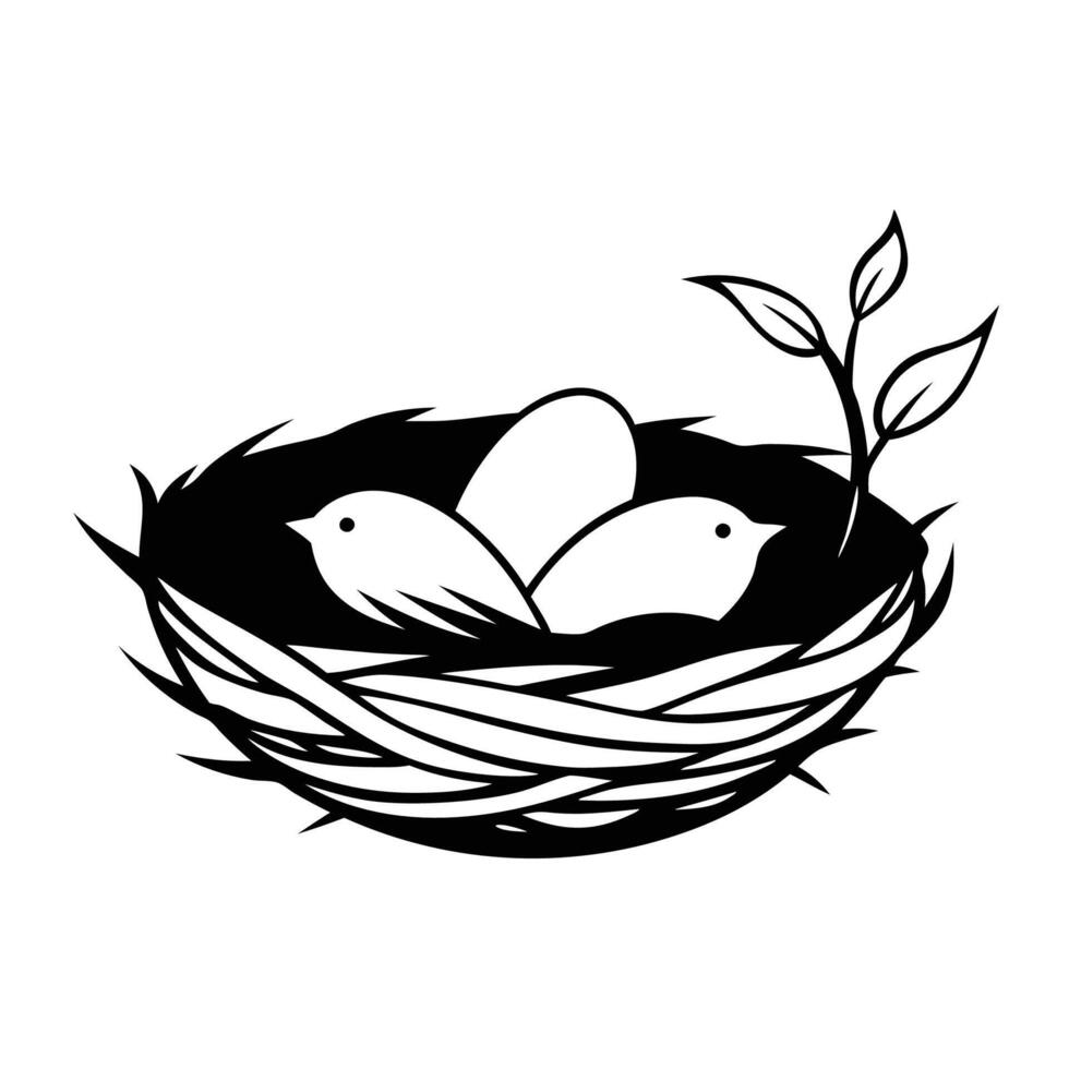 Black Outline illustration bird nest for coloring page vector