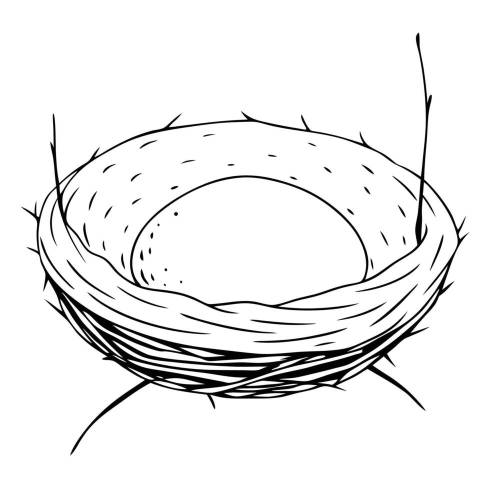 Black Outline illustration bird nest for coloring page vector
