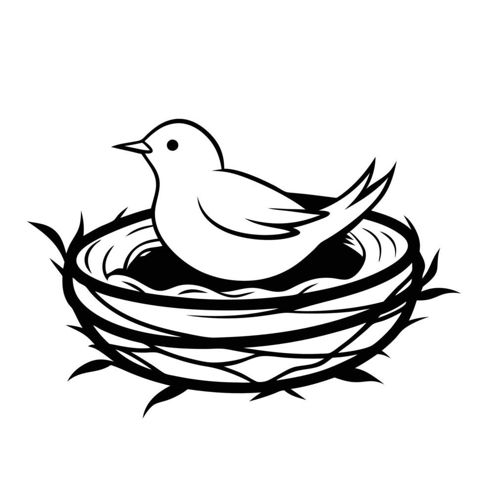 Black Outline illustration bird nest for coloring page vector