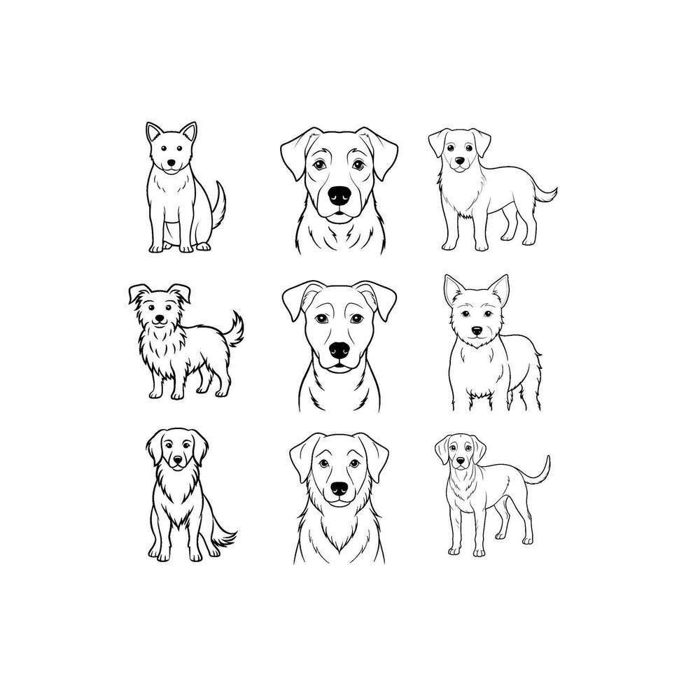 Hand-Drawn Outlines of a puppy dog set vector
