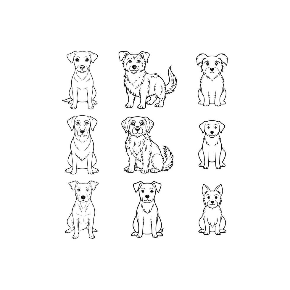 Hand-Drawn Outlines of a puppy dog set vector