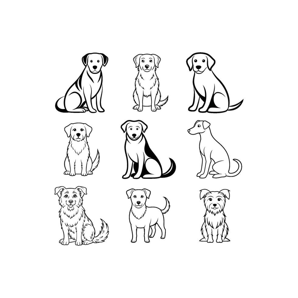 Hand-Drawn Outlines of a puppy dog set vector