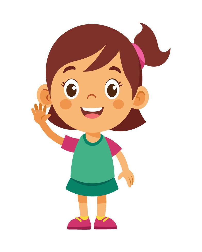 Cute little girl cartoon waving hand on white background vector