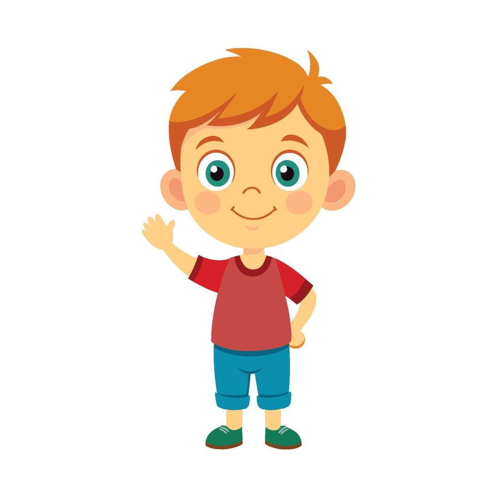 Little boy cartoon waving hand on white background vector