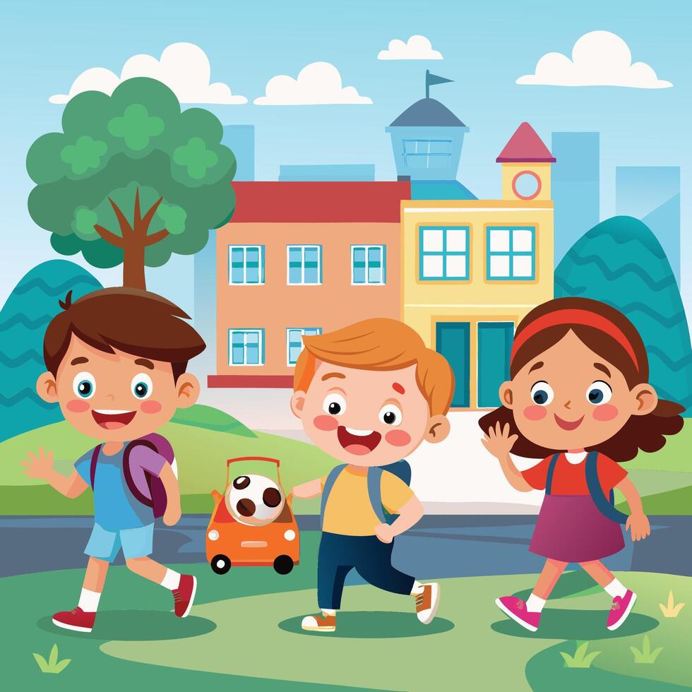 Kids Back To School Cartoon Drawing vector