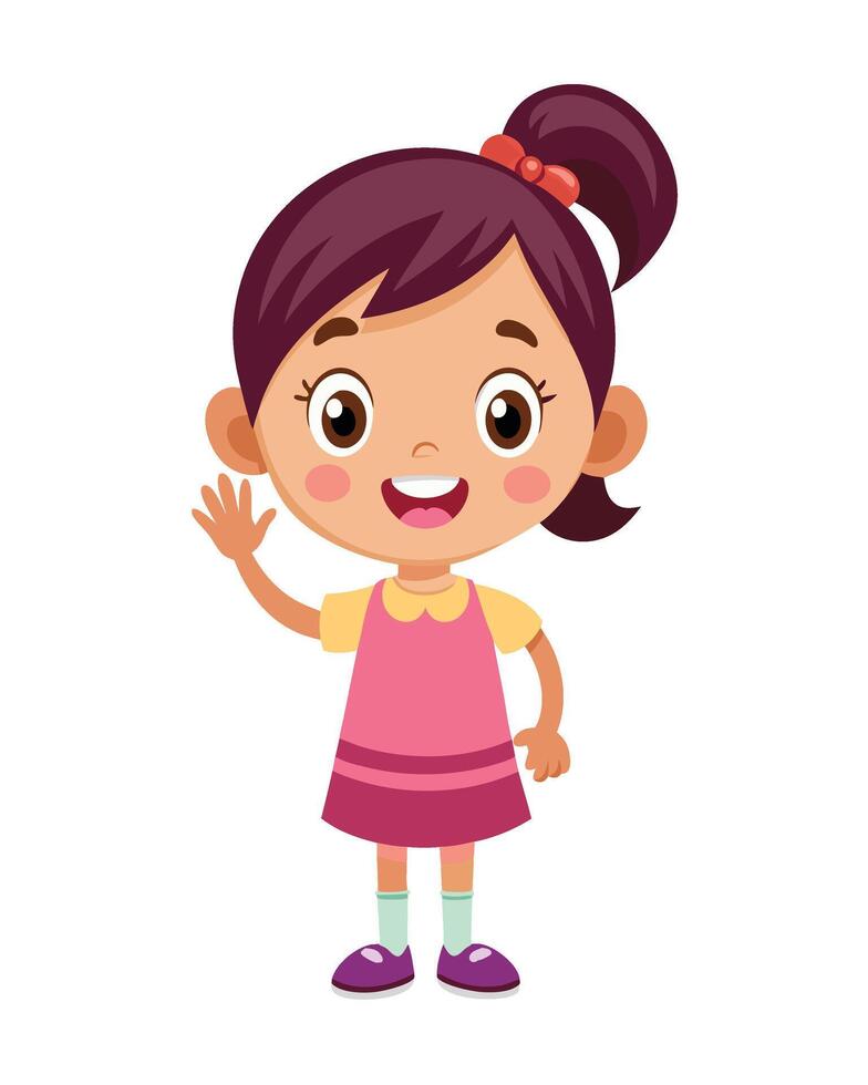 Cute little girl cartoon waving hand on white background vector
