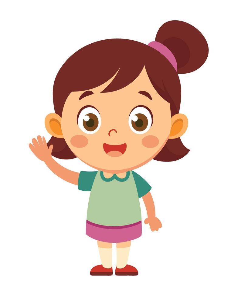 Cute little girl cartoon waving hand on white background vector
