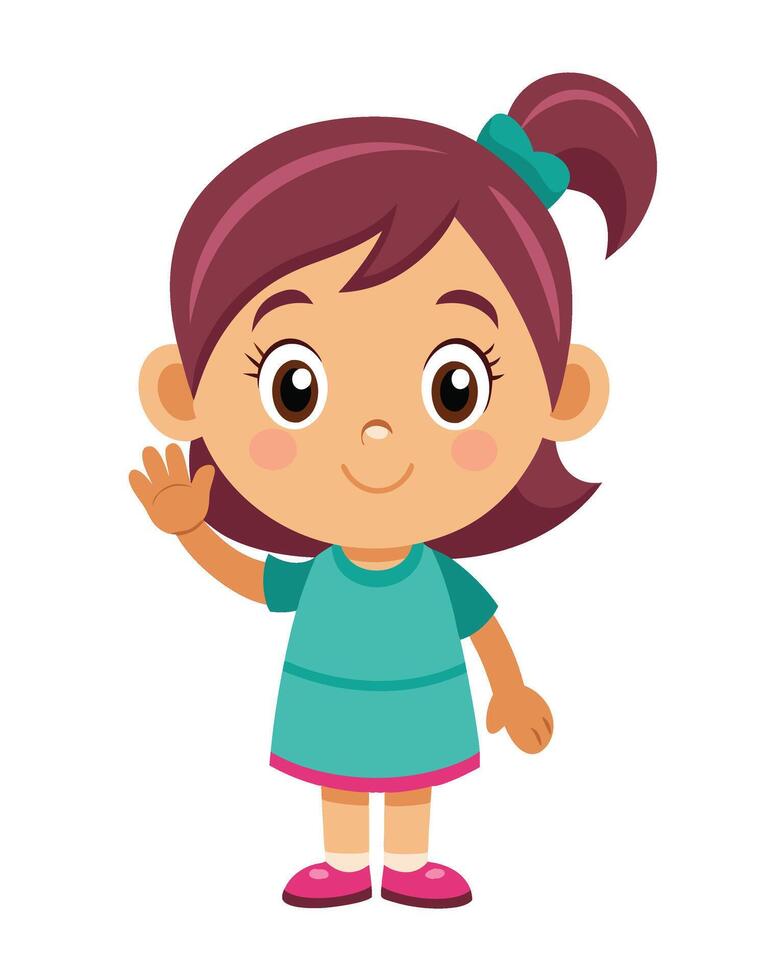 Cute little girl cartoon waving hand on white background vector