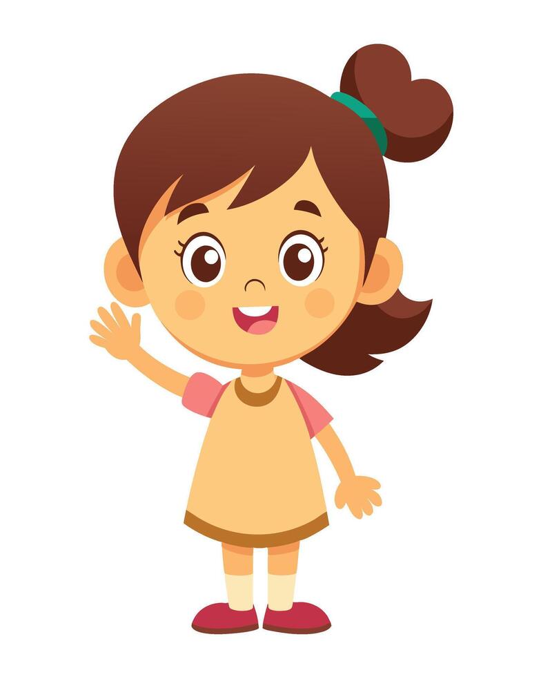 Cute little girl cartoon waving hand on white background vector
