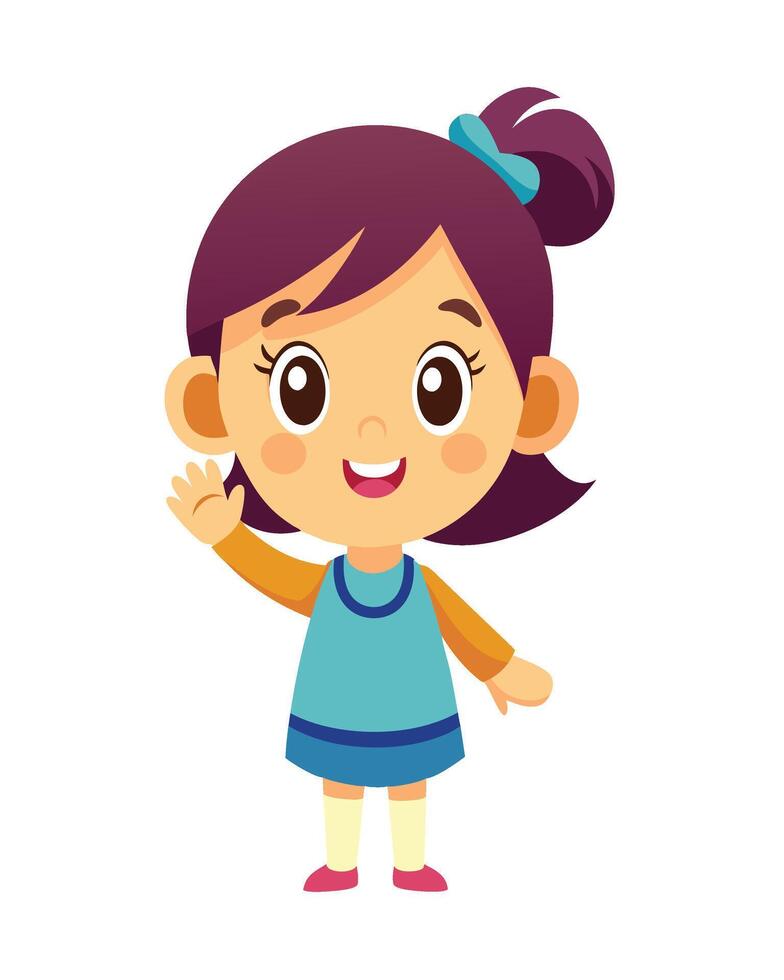 Cute little girl cartoon waving hand on white background vector