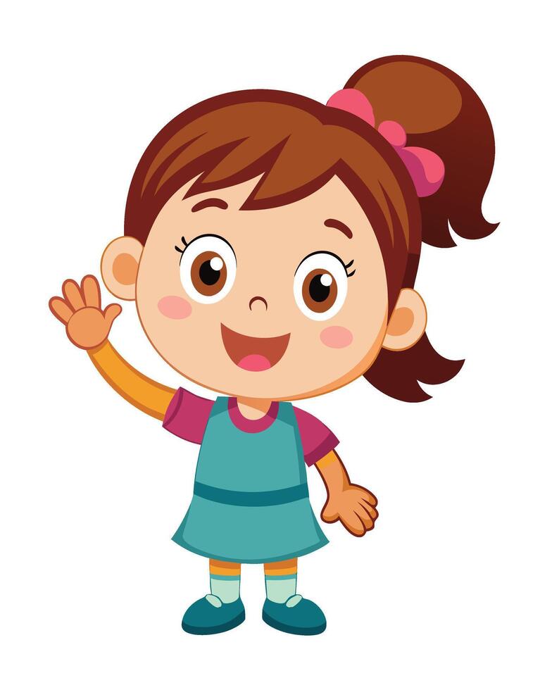 Cute little girl cartoon waving hand on white background vector