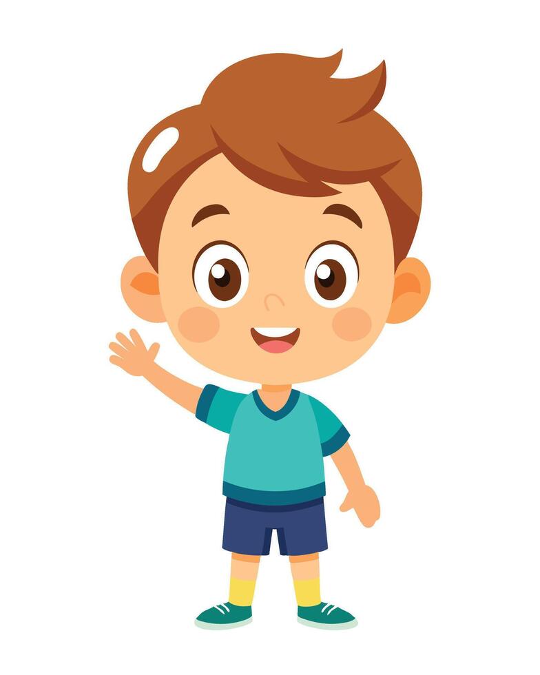 Little boy cartoon waving hand on white background vector