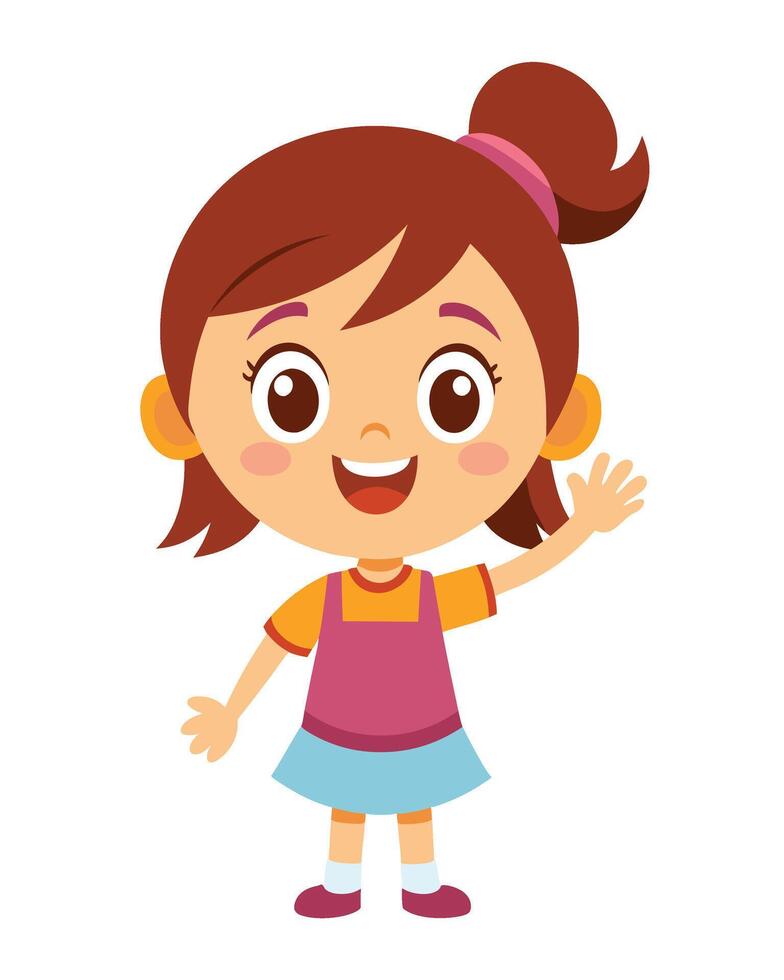 Cute little girl cartoon waving hand on white background vector