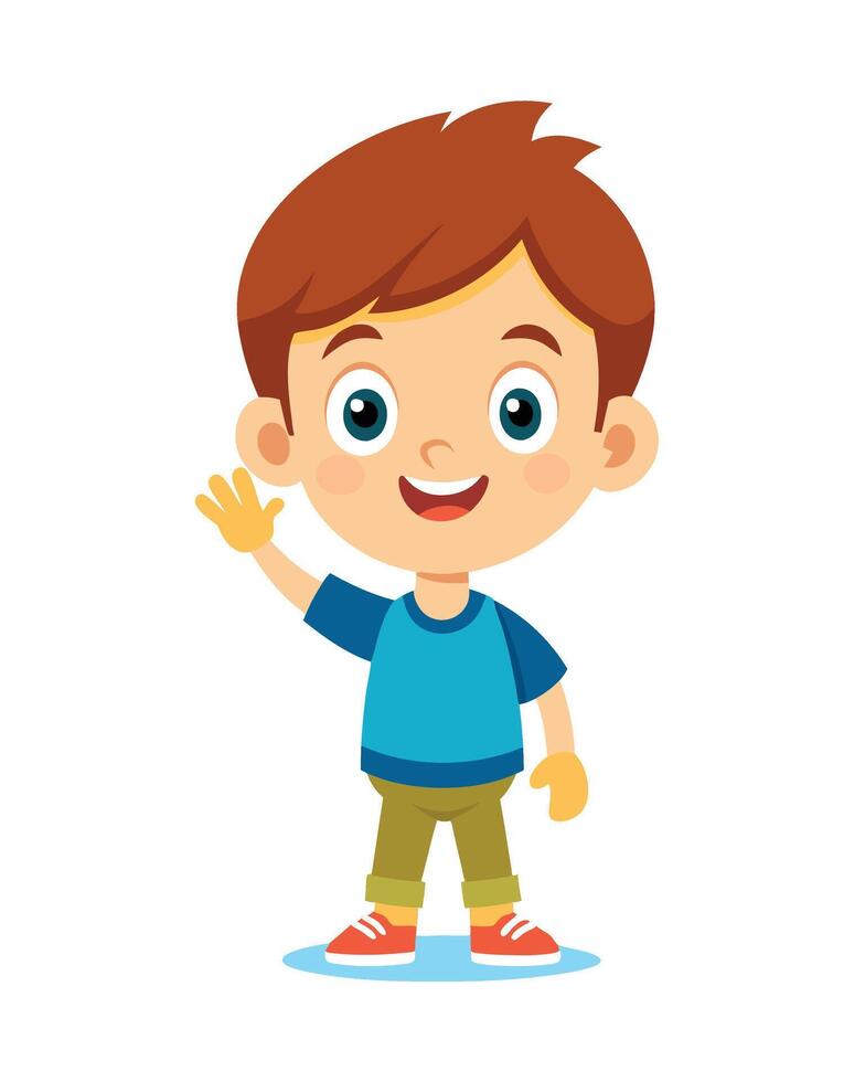 Little boy cartoon waving hand on white background vector