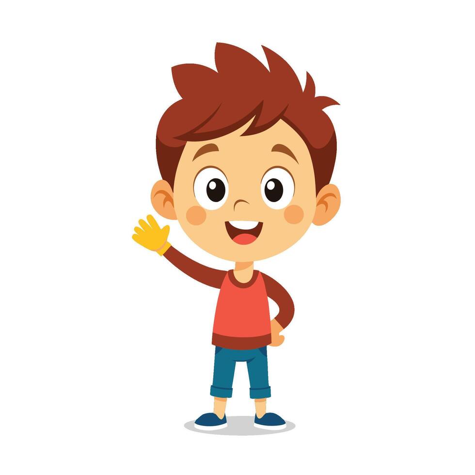 Little boy cartoon waving hand on white background vector