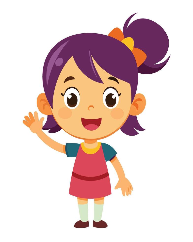 Cute little girl cartoon waving hand on white background vector