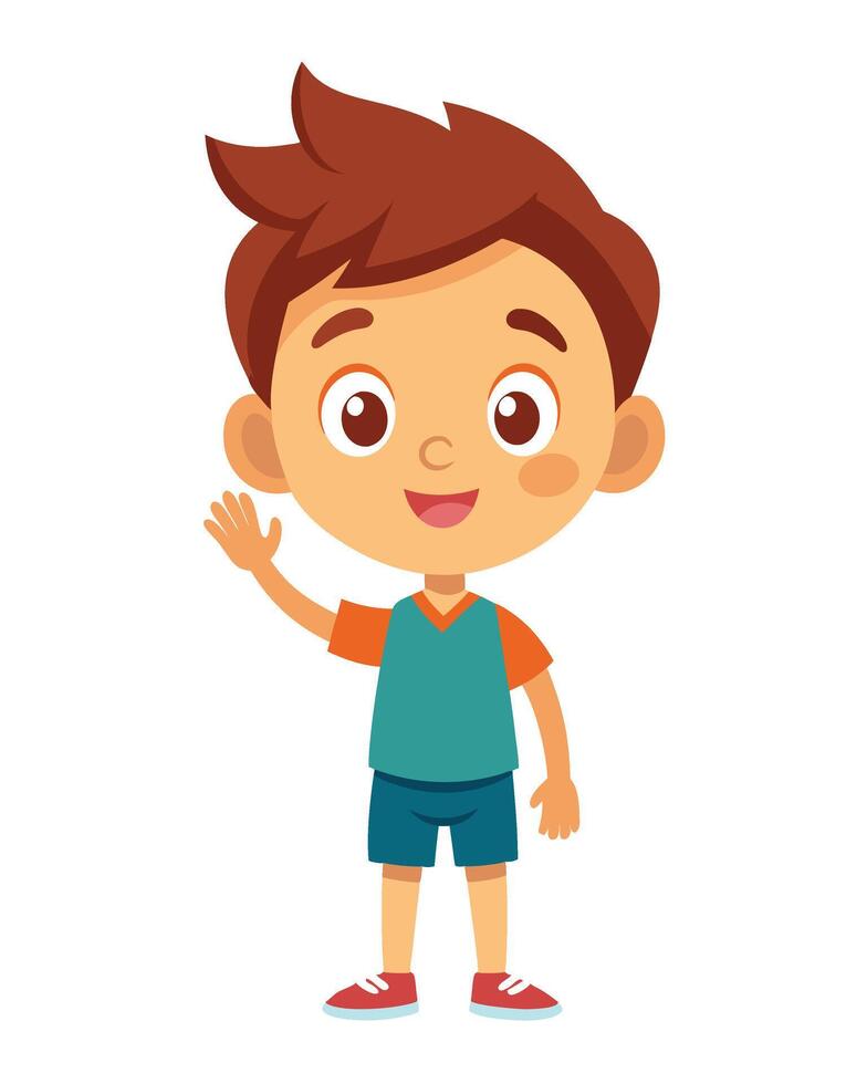Little boy cartoon waving hand on white background vector