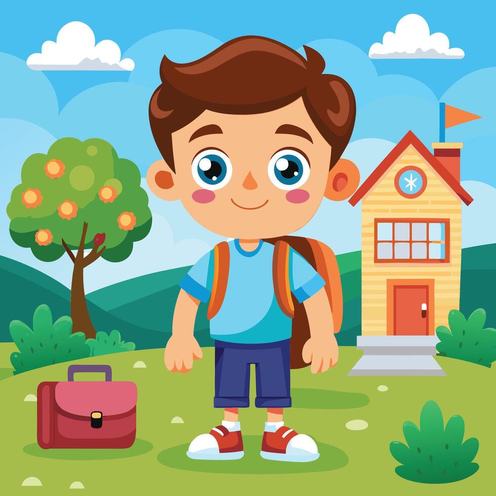 Kids Back To School Cartoon Drawing vector