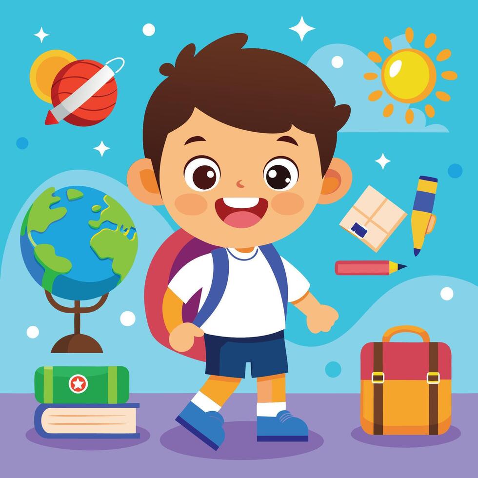 Kids Back To School Cartoon Drawing vector