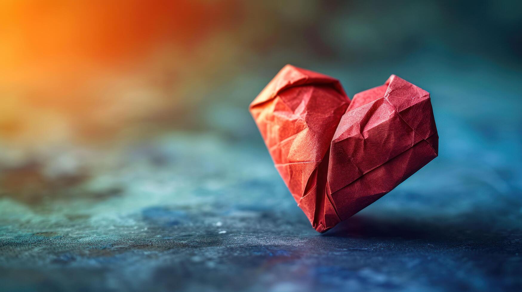Crafted with love, origami inspired Valentine's Day decoration captures the essence of romance. The red paper art, adorned with hearts, brings touch of celebration and creativity. photo