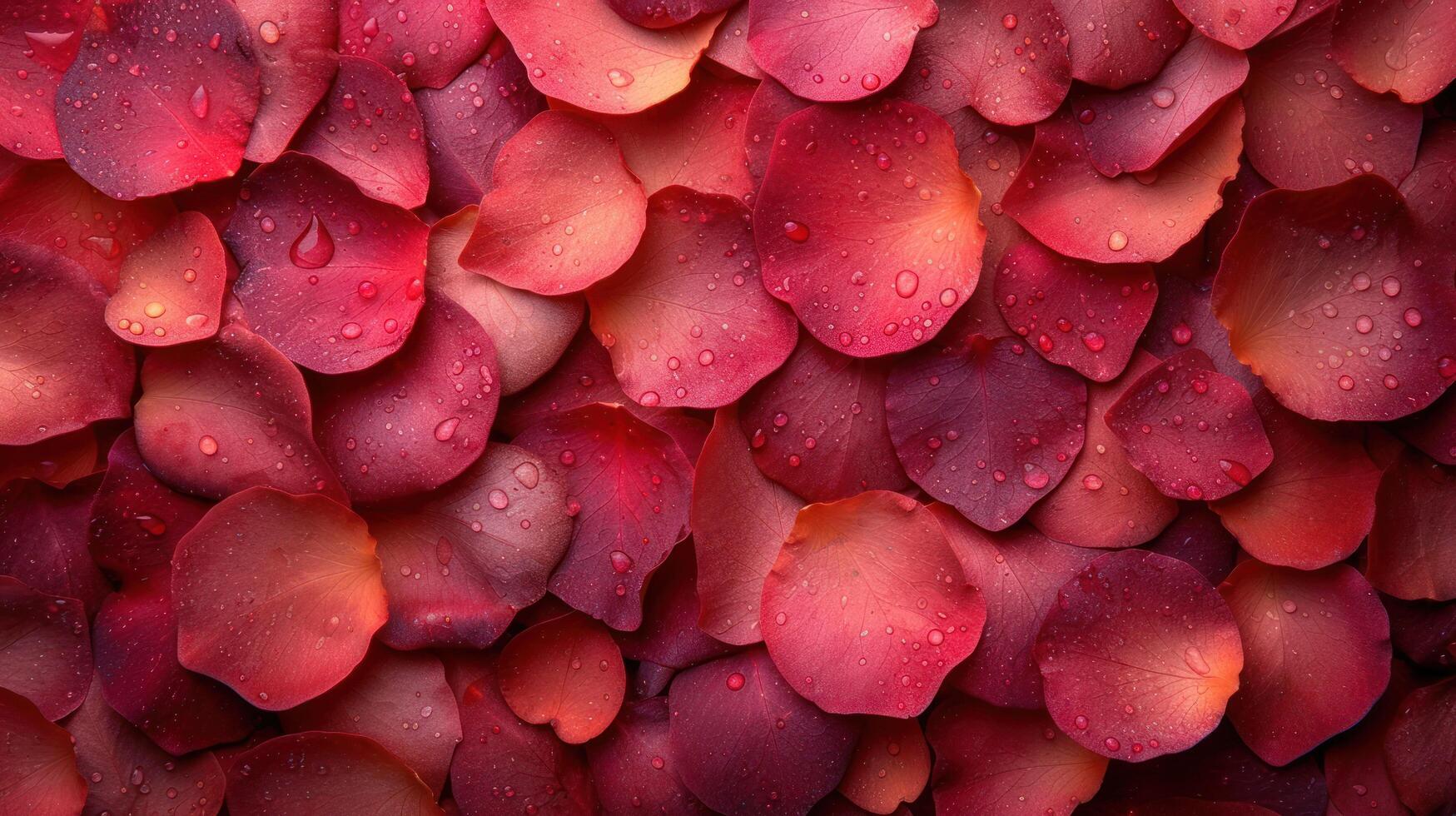 top view image of intricate red rose petals, creating visually stunning composition. Perfect for romantic occasions, valentines, weddings, and more. Explore the beauty of love in every detail. photo