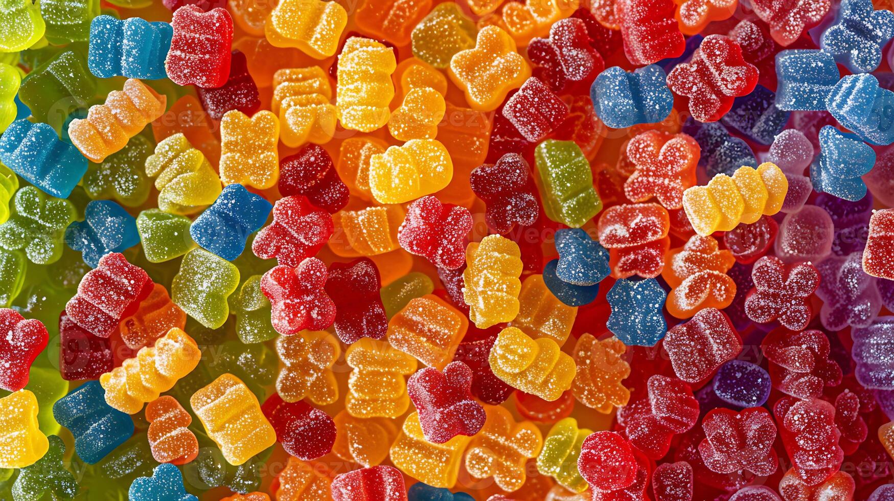 Close-up of Sugary Gummy Bears in Assorted Colors photo