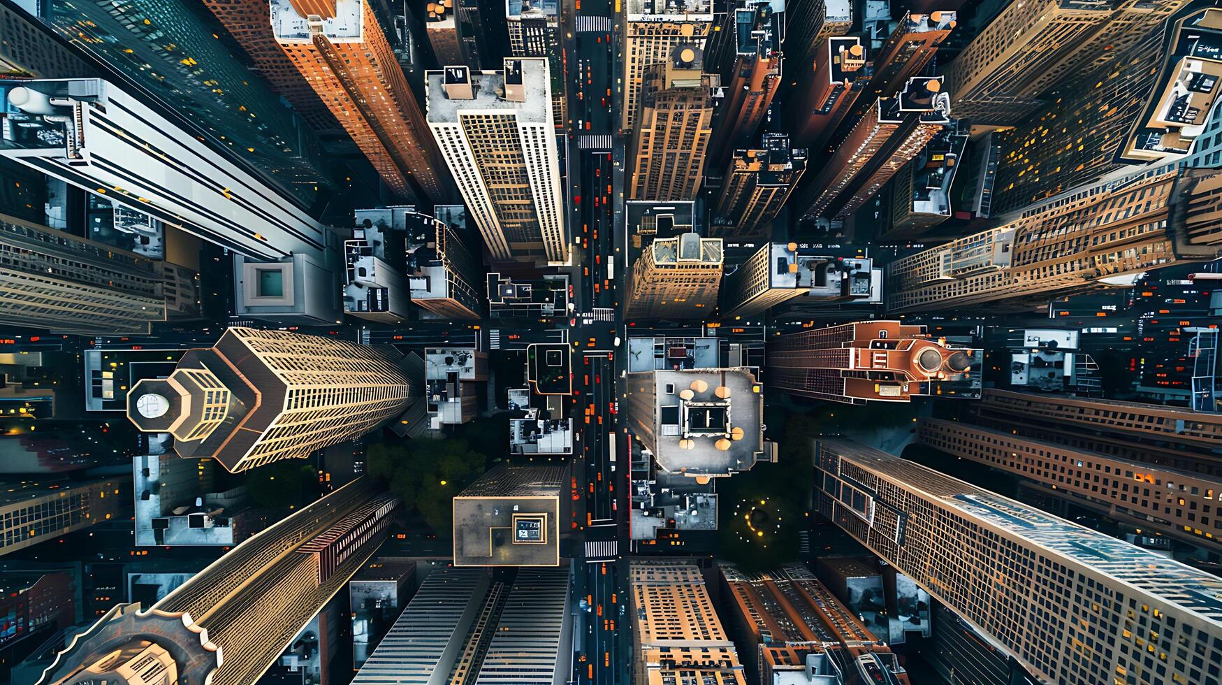 Aerial View of a City with Skyscrapers and Streets photo