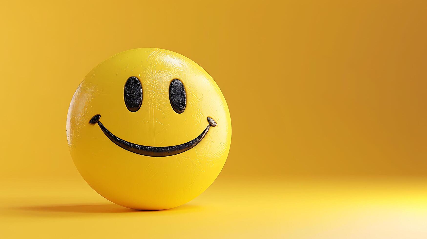 A yellow smiley face, rendered in 3D, is isolated on a bright yellow background. photo