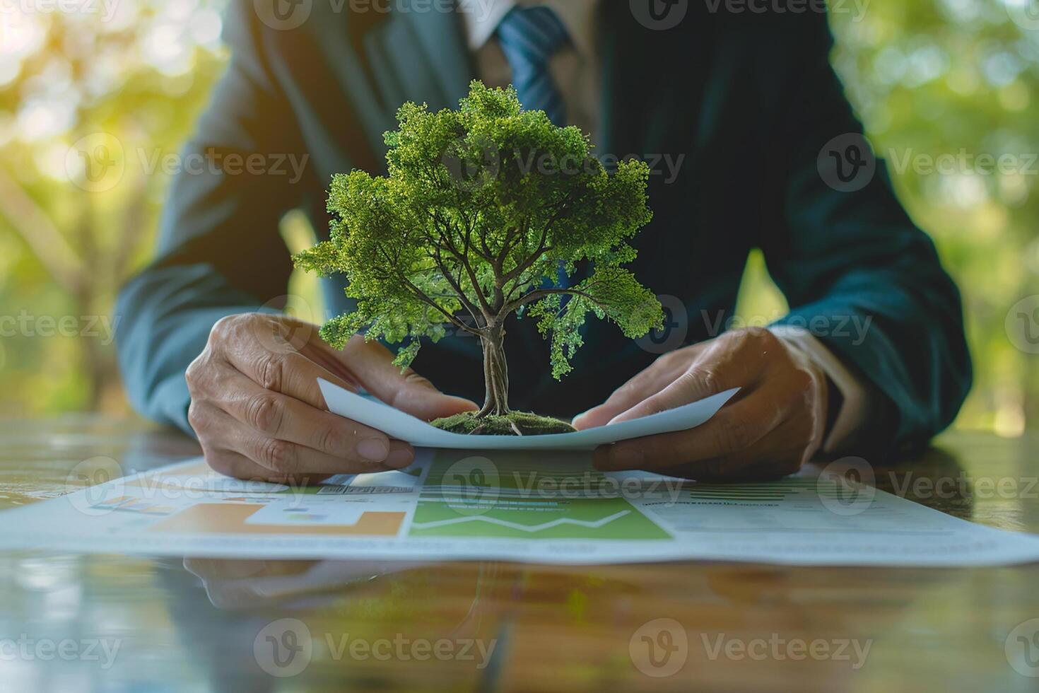 Businessman planning to clean environment for future eco friendly generated by AI photo