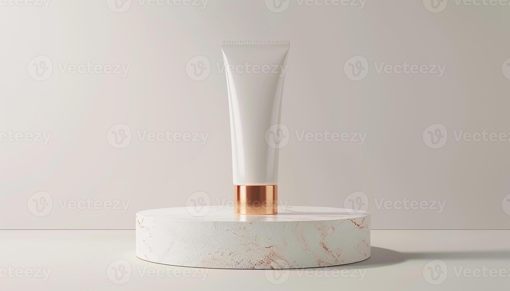 Empty mockup of cosmetic tube on podium generated by AI photo