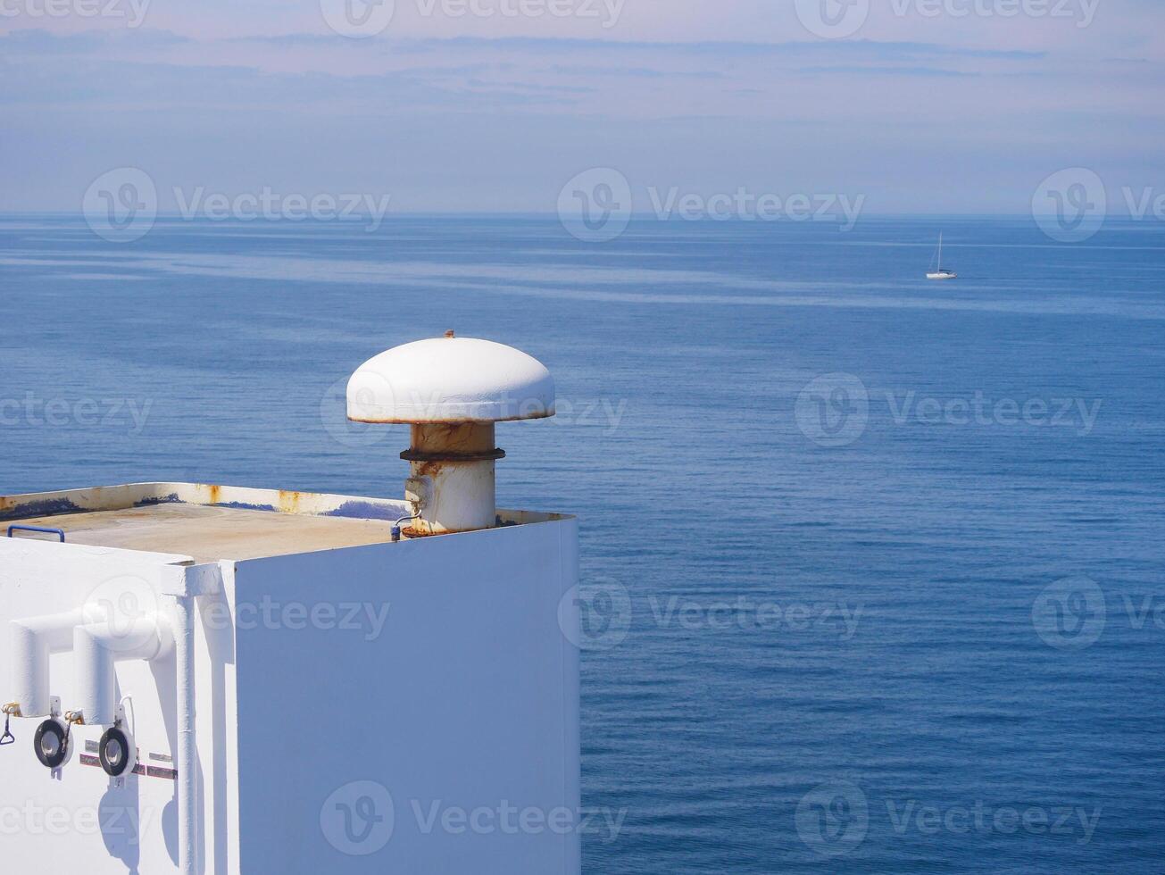 Details of the ship close-up against the background of the sky and sea. Route from Frederikshavn, Denmark to Gothenburg, Sweden organized by the Stena Line ferry company photo