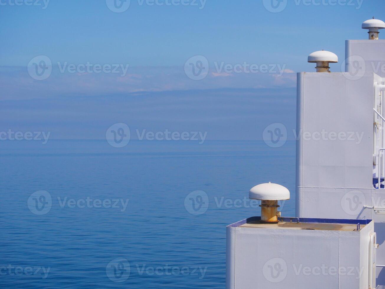 Details of the ship close-up against the background of the sky and sea. Route from Frederikshavn, Denmark to Gothenburg, Sweden organized by the Stena Line ferry company photo