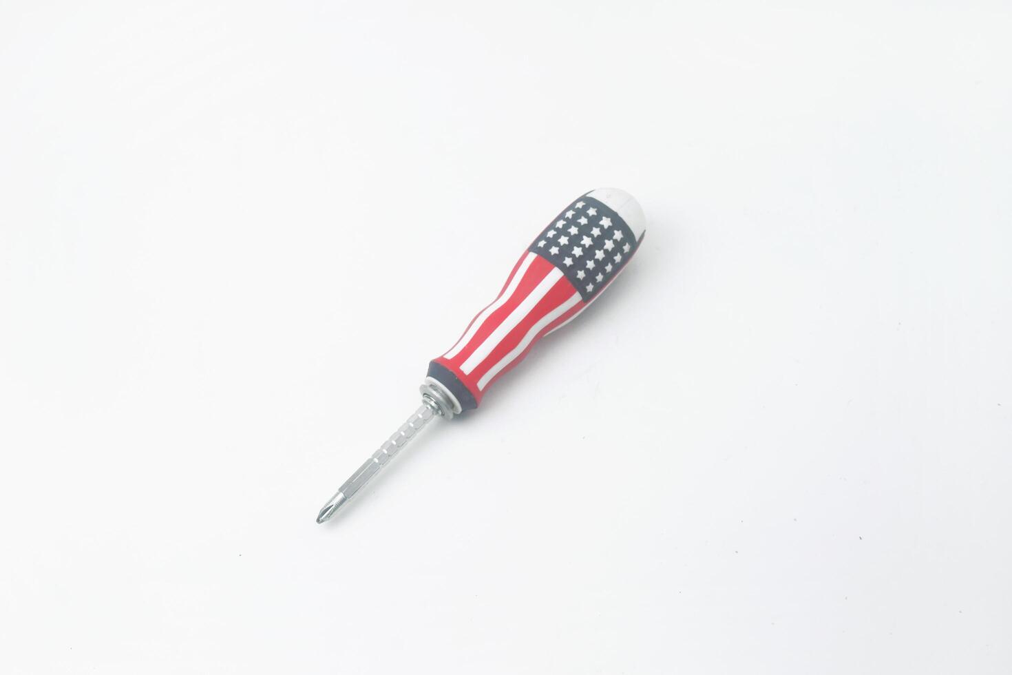 Photo seen from above of a screwdriver patterned with American flag