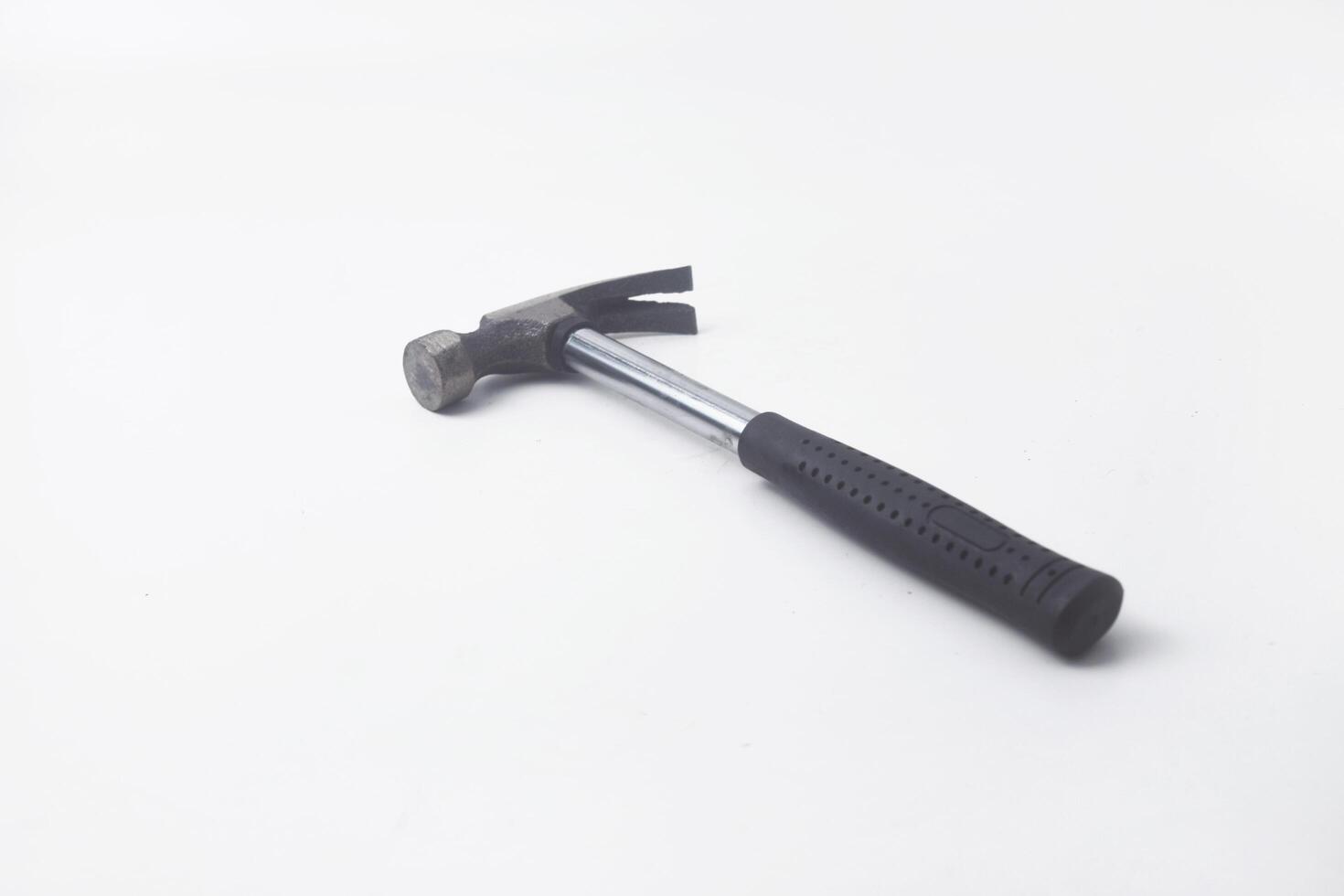Photo of a hammer seen from above is on an isolated white background