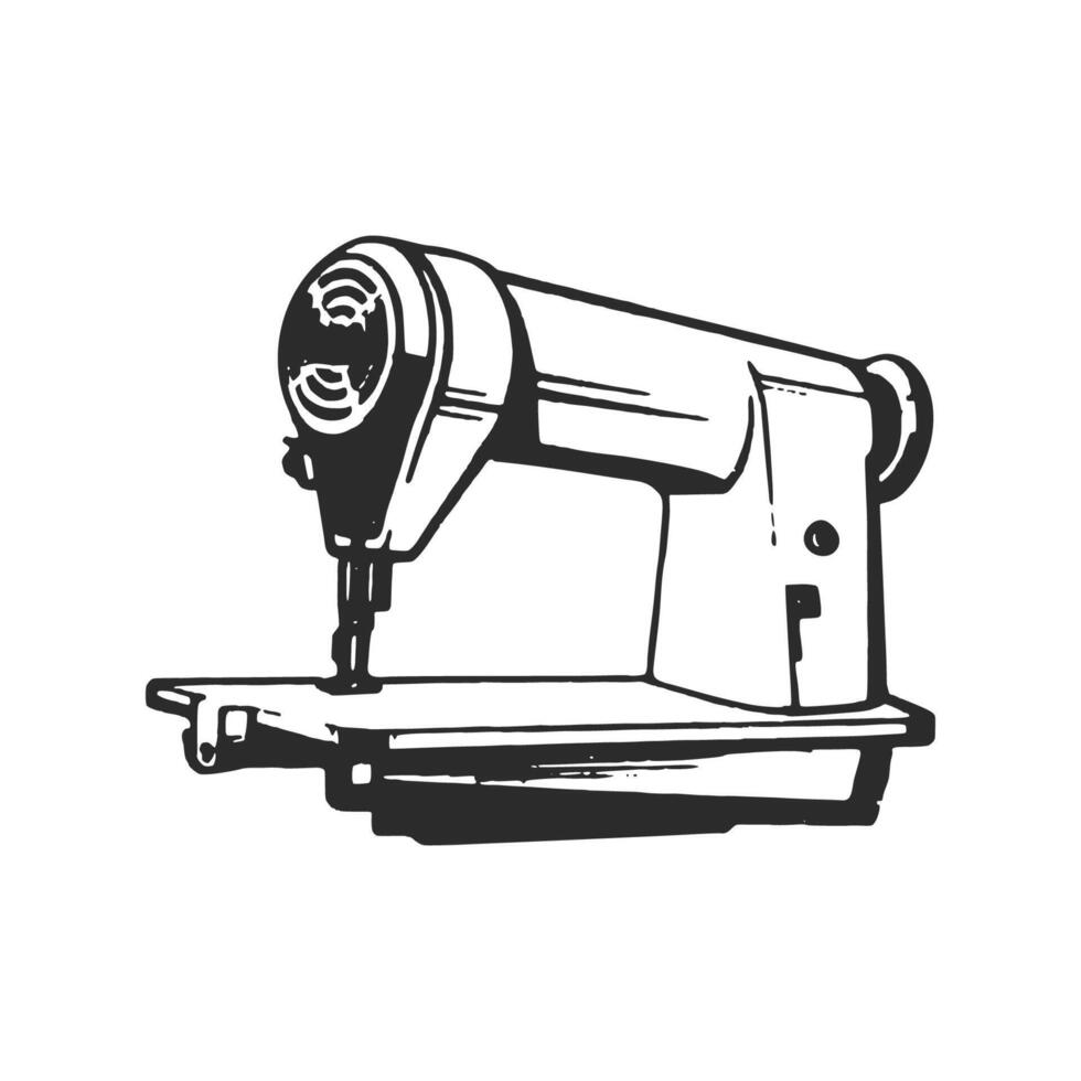 Hand drawn ink illustration of sewing machine. Black and white ink sketch outline . vector